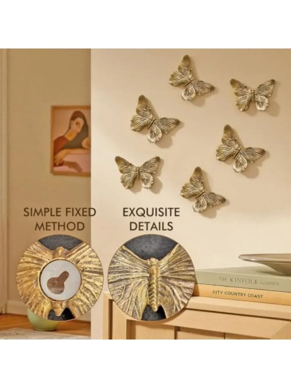 3D Butterfly Wall Decor Set - Antique Copper Resin for Living Room, Bedroom